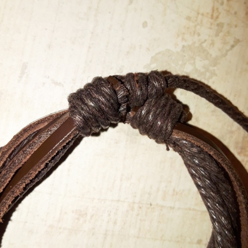 Brown or Black Unisex Layered Leather Tie Bracelet - Picture 5 of 8